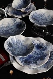 Hermia Vajilla de Porcelana de 24 Piezas Azul y Blanco